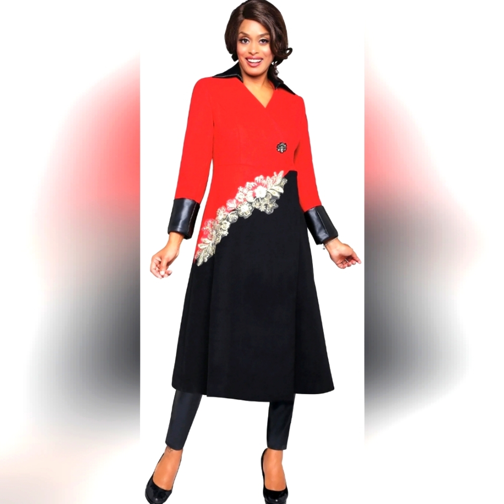 Red & Black, Two Tone Wool Trench coat M